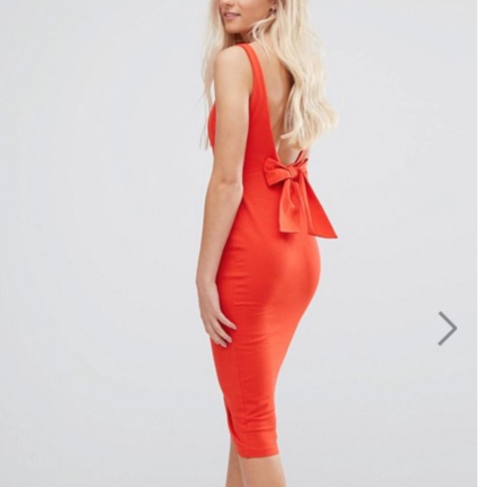 ASOS red bow back plunge dress NWOT